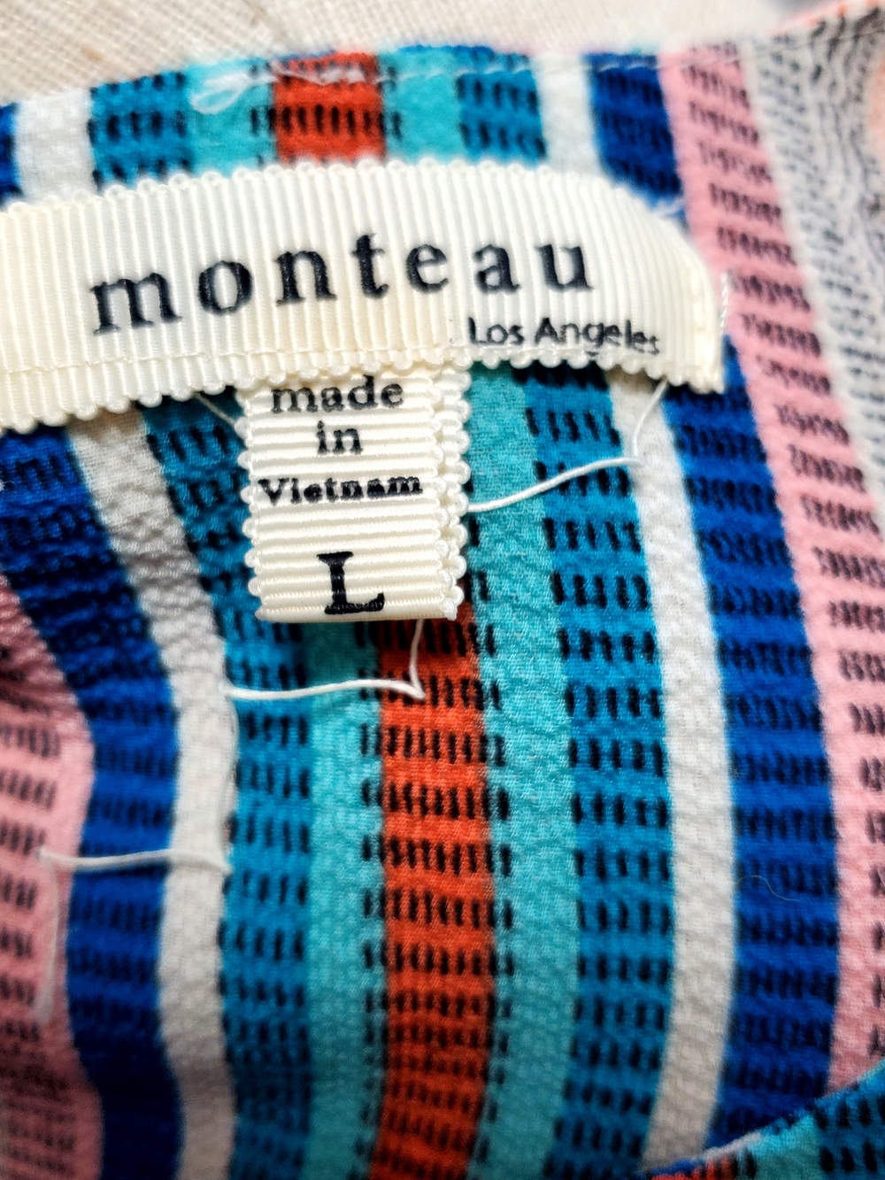 Monteau Striped Cold-Shoulder Blouse in Pink, Blue & Teal - Picture 3 of 3